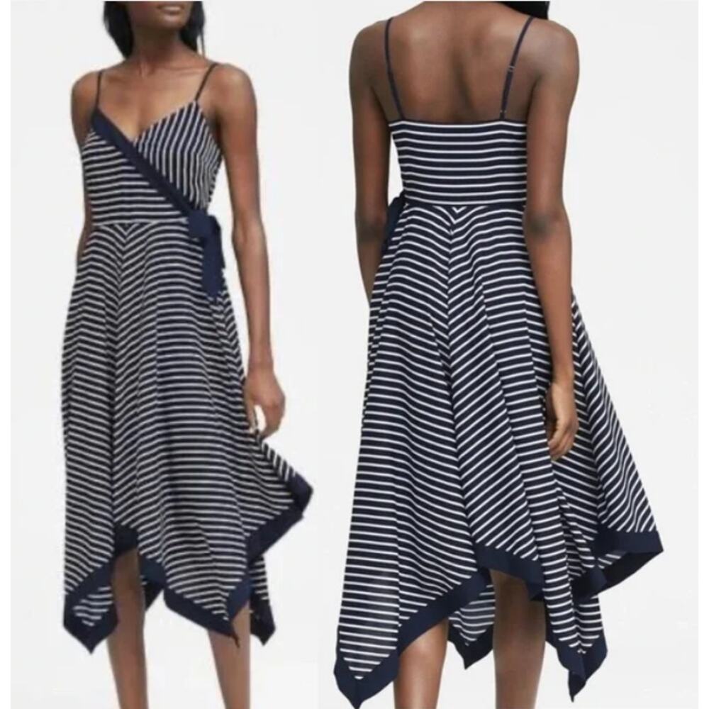 Banana Republic Coastal Nautical Summer Striped‎ Asymmetrical Hem Dress Size 4